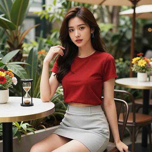 Hourglass Woman in Botanical Café