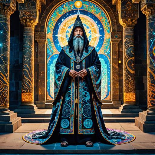 Mystical Wizard in Ornate Celestial Robe