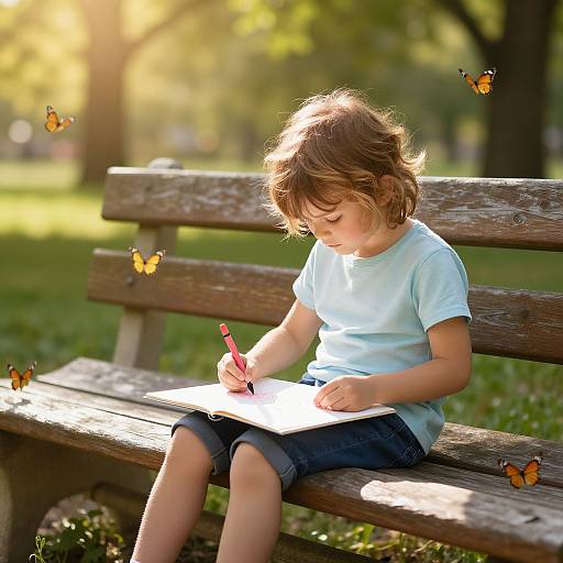 Child Drawing in Sunlit Park
