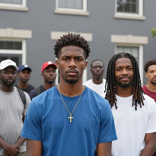 Two Men in Front of Brick Building