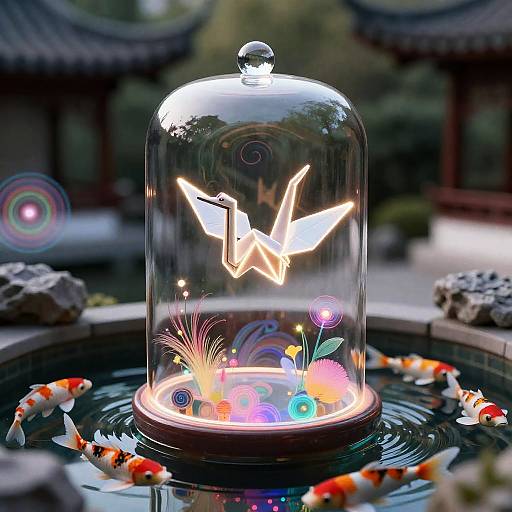 Glass Geisha Automaton with Neon Crane