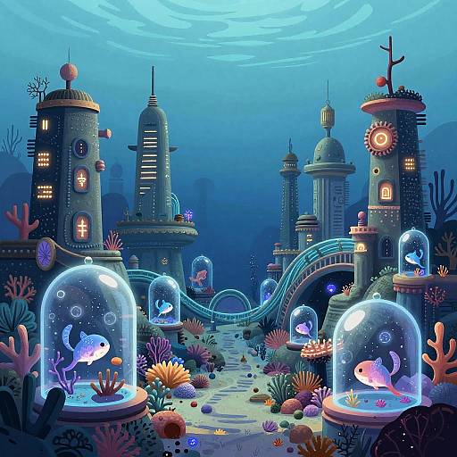 Serene Underwater Coral Reef City