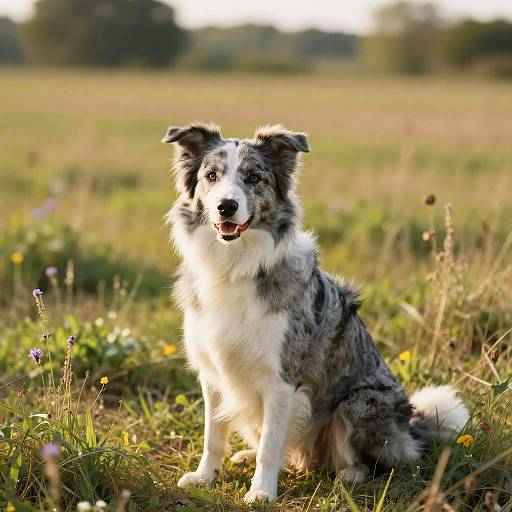 Gray Border Collie in Sunny Meadow