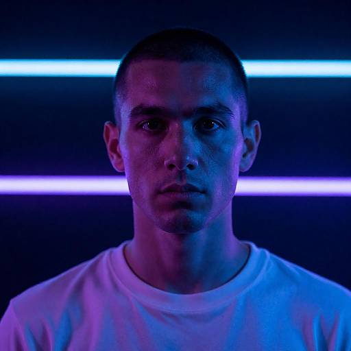 Serious Buzz-Cut Man Neon Portrait