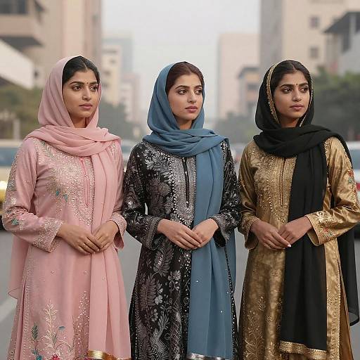 Three Women in South Asian Attire