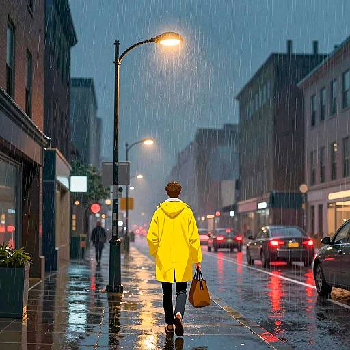 Rainy Night City Street Scene Illustration