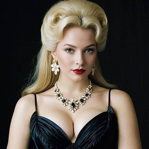 Blonde Woman in Black Dress with Jewelry