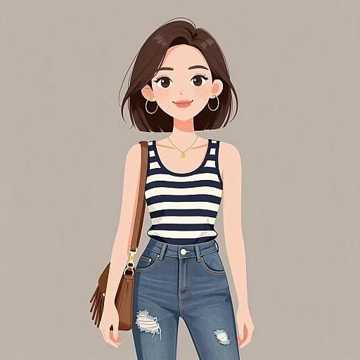 Smiling Woman in Casual Striped Top