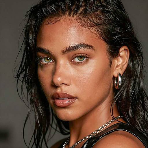 Portrait of Woman with Wet Hair and Green Eyes