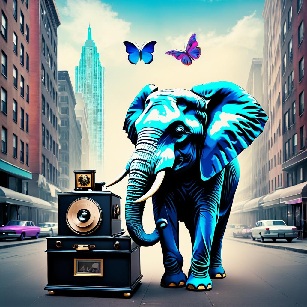 Surreal Elephant Portrait with Vintage Twist