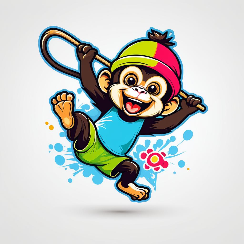 Playful Monkey Swinging in Vibrant Colors