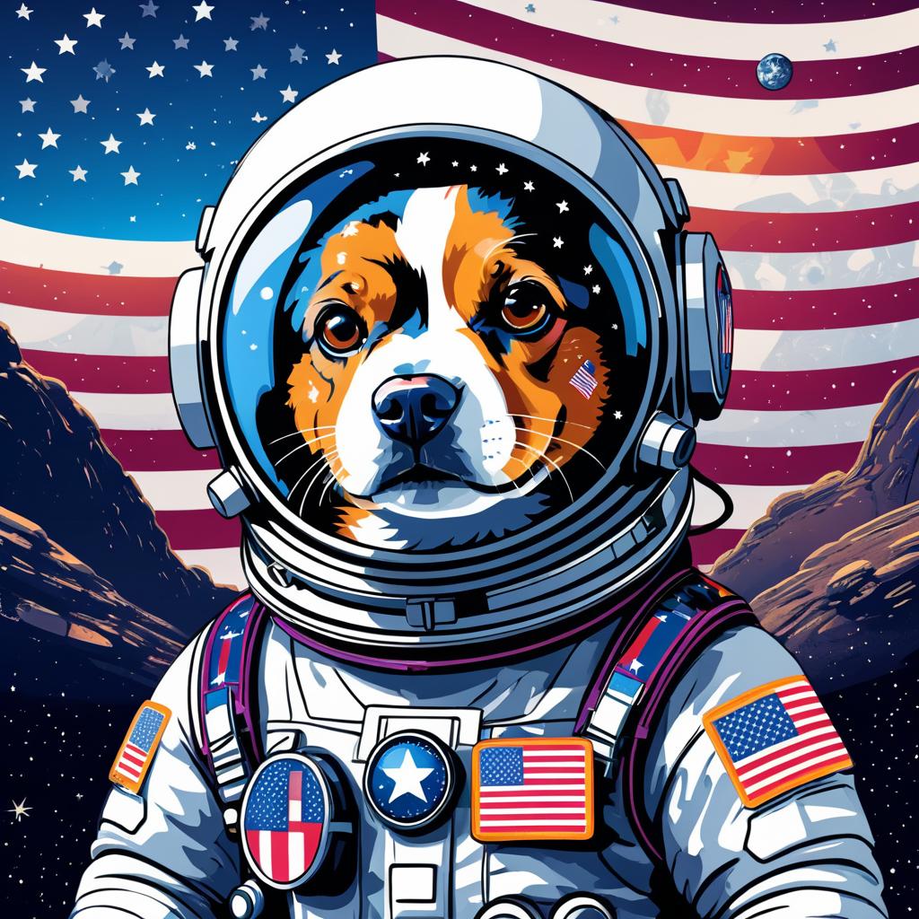 Astronaut Dog in Cyberpunk Space Adventure