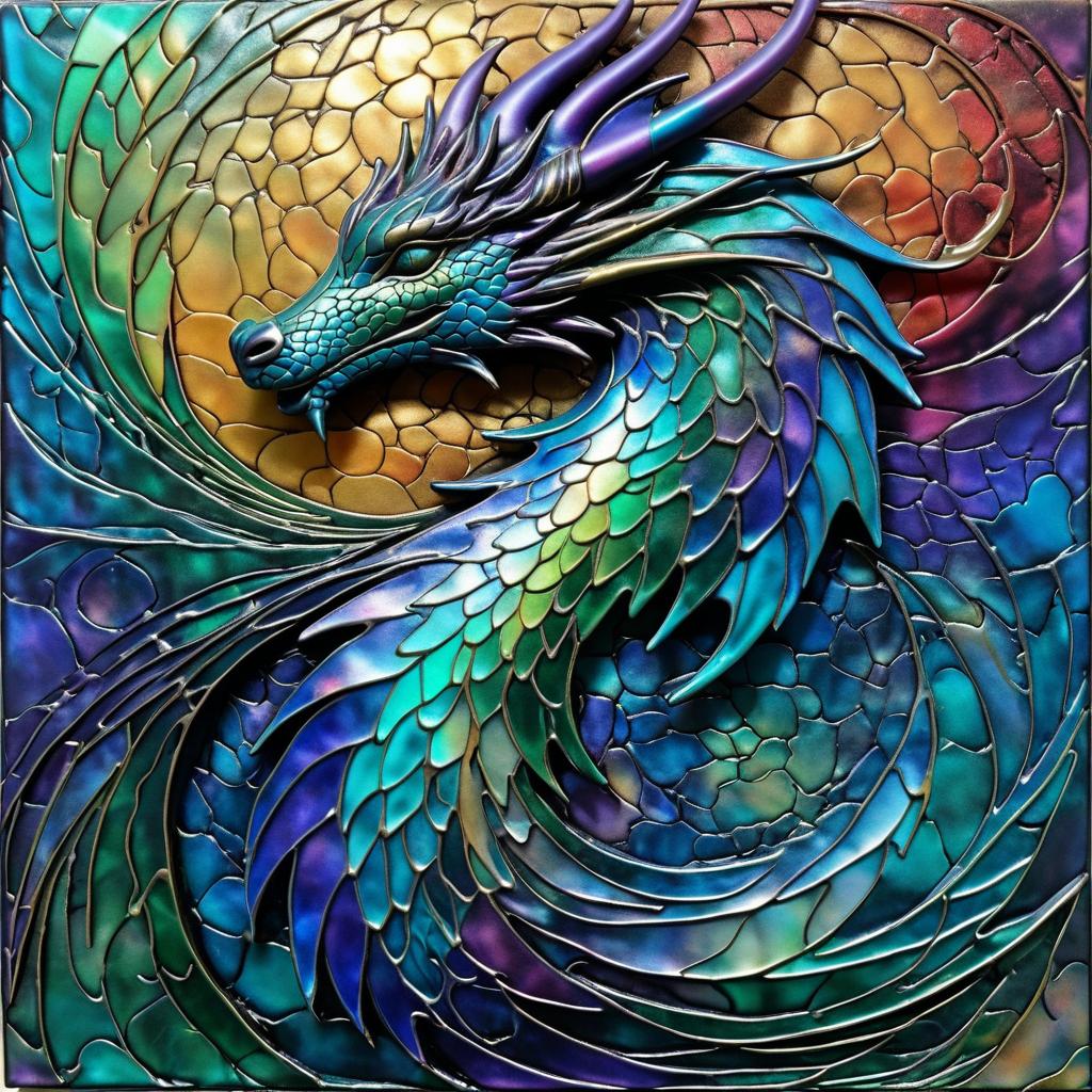 Mystical Dragon in Encaustic Style