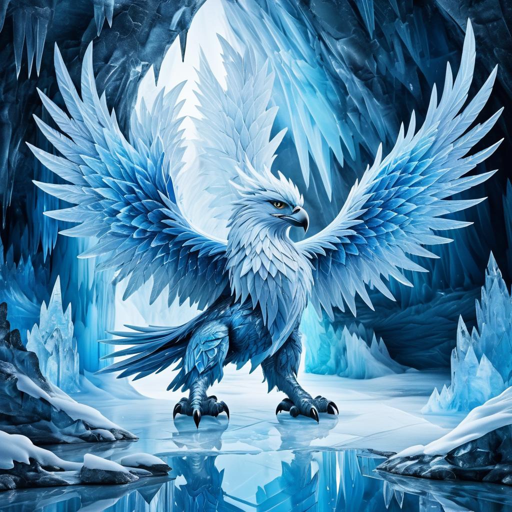 Magical Ice Griffin in Icy Cavern Artwork