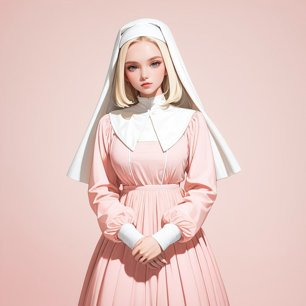 Retro Styled Nun in Petal Pink Background