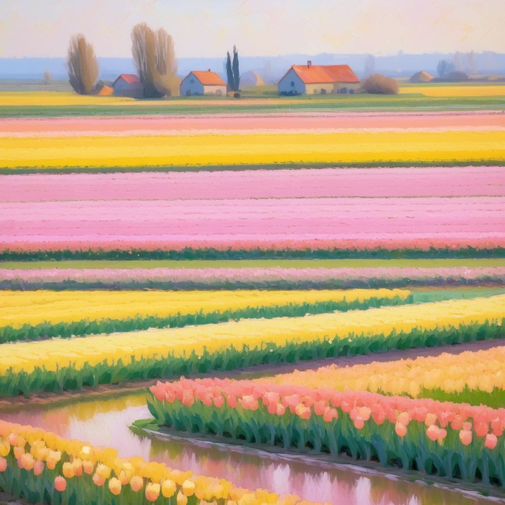 Peaceful Tulip Fields in Van Gogh Style