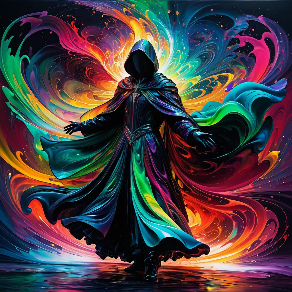 Mystical Cloaked Figure in Color Explosion