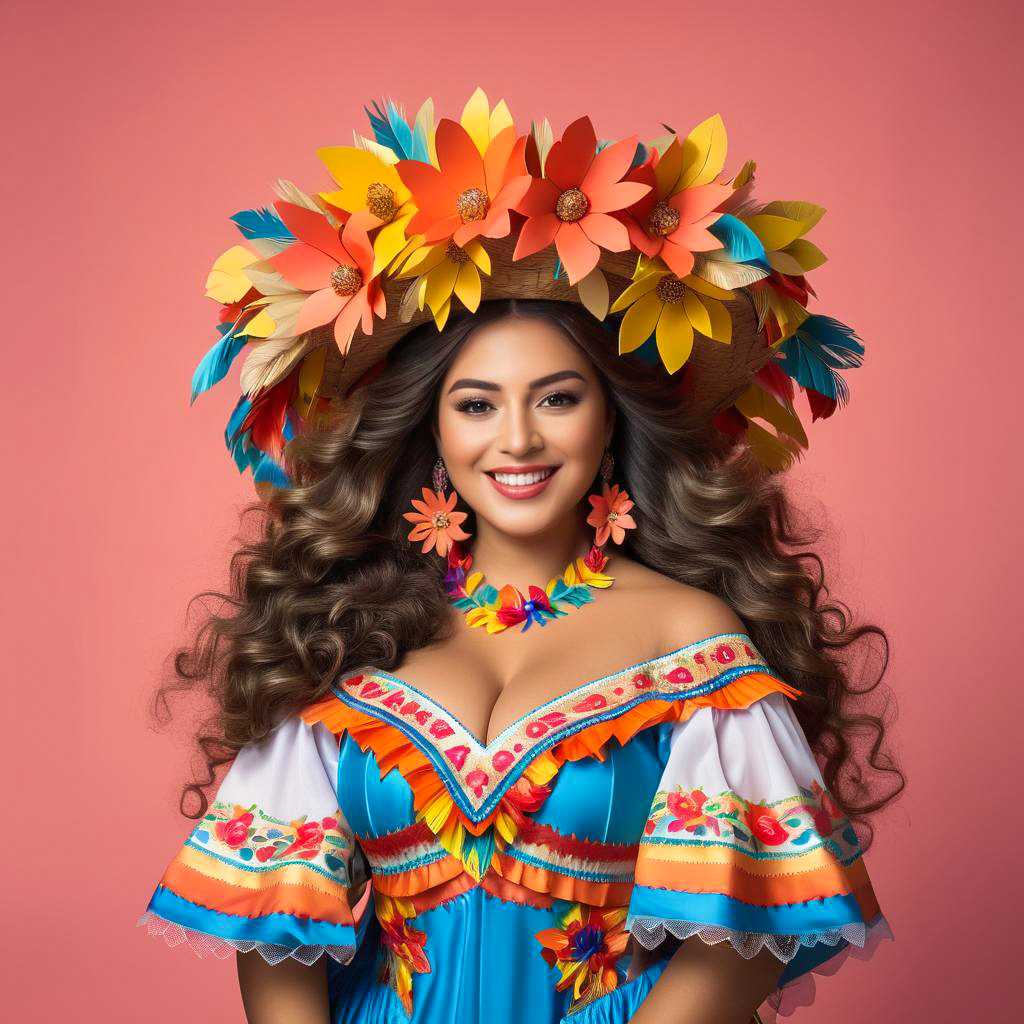 Cheerful Woman in Traditional Colombian Costume