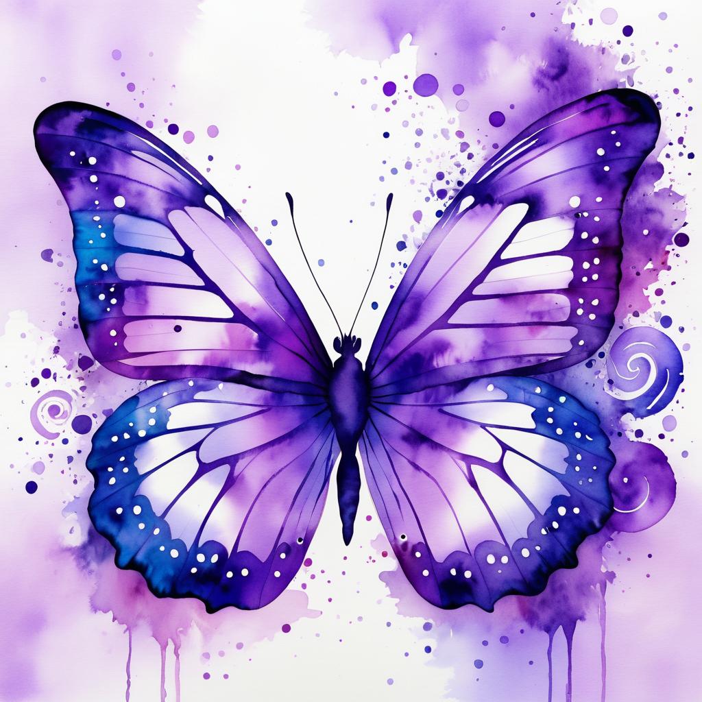 Dreamy Purple Butterfly Watercolour Art