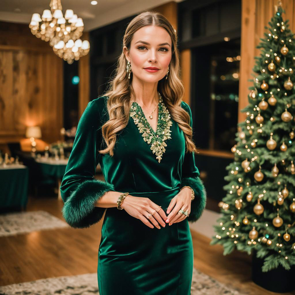 Elegant Athletic Woman in Festive Outfit