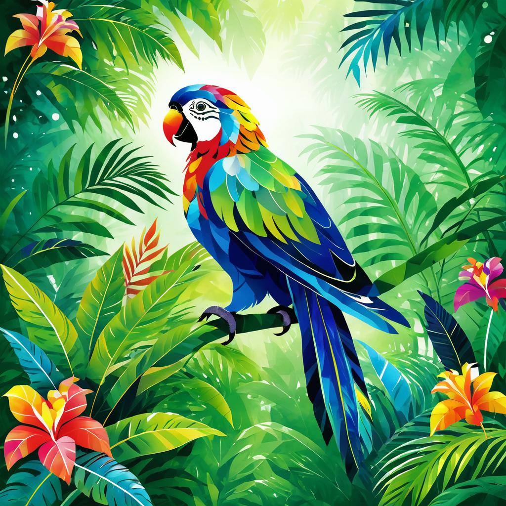 Vibrant Chagall-Inspired Jungle Parrot Art