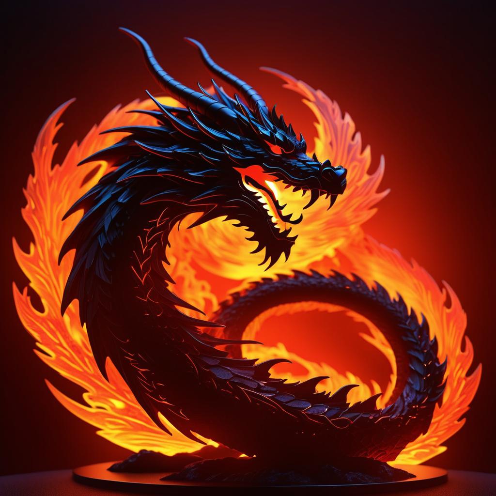 Majestic Dragon Silhouette in Fiery Inferno