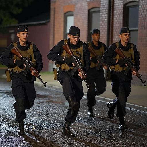 Dynamic Night Scene of Soldiers in Action