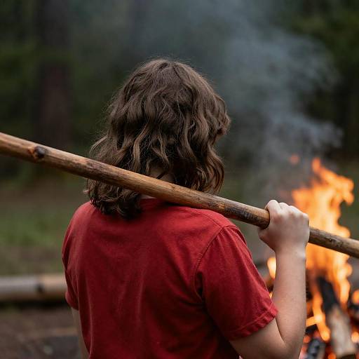 Adventurer in Forest with Fire