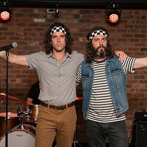 Dynamic Duo in Front of Brick Wall