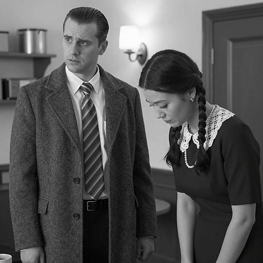 Black and White Vintage-style Indoor Portrait of Man and Woman