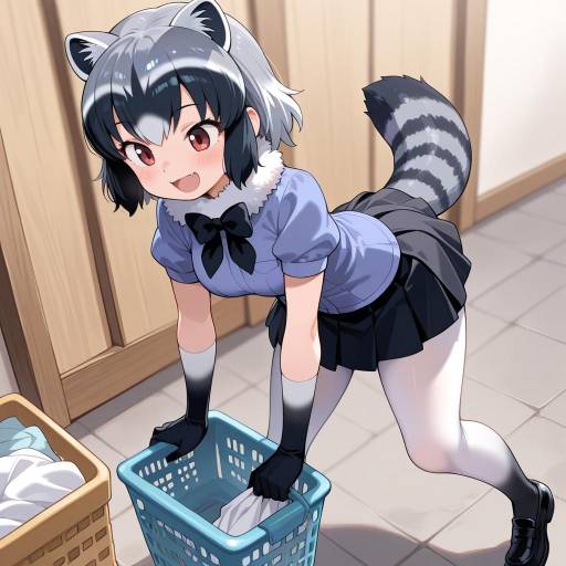 Adorable Raccoon Girl in Laundry Basket