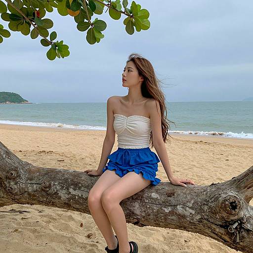 Serene Beach Moment with Young Woman