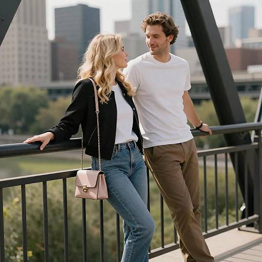 Couple on Black Iron Bridge at Sunset
