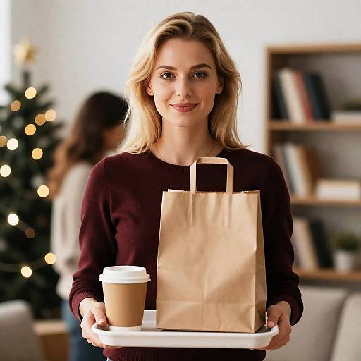 Cozy Holiday Scene with Smiling Woman