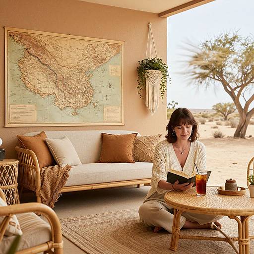 Realistic Desert Oasis Living Room Scene