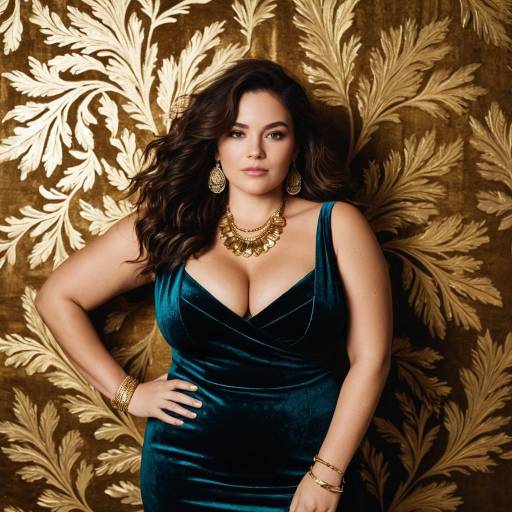 Elegant woman in velvet dress with gold jewelry