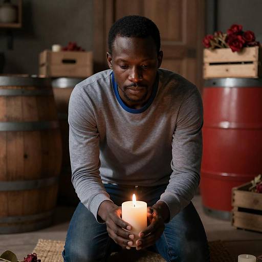 Candlelit Reflection in Rustic Setting
