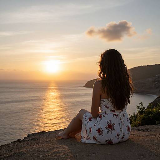 Woman on Cliff at Sunset