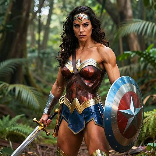 Muscular Wonder Woman in Amazonian Forest
