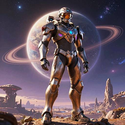 Futuristic Halo Warrior on Alien World