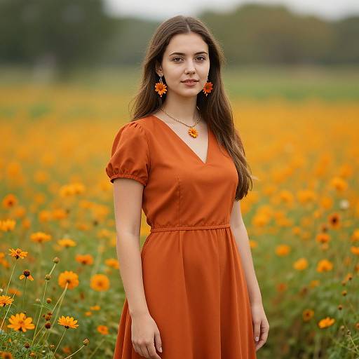 Elegant Woman in Vibrant Flower Field