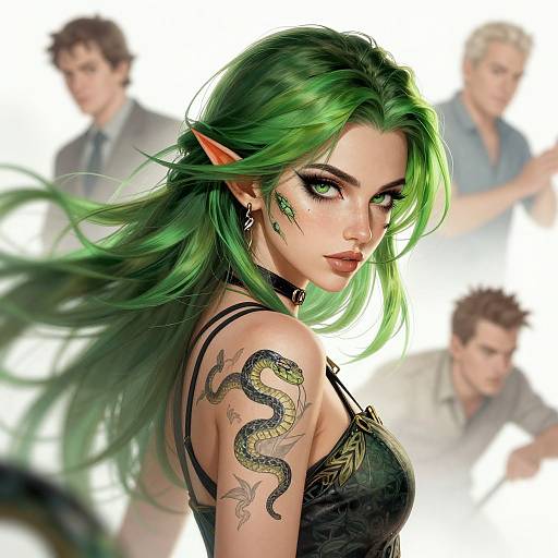 Green-Haired Snake Woman Illustration