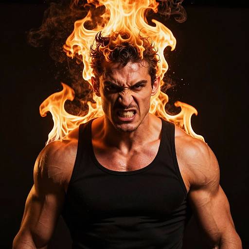 Fiery Muscular Man in Black Tank Top