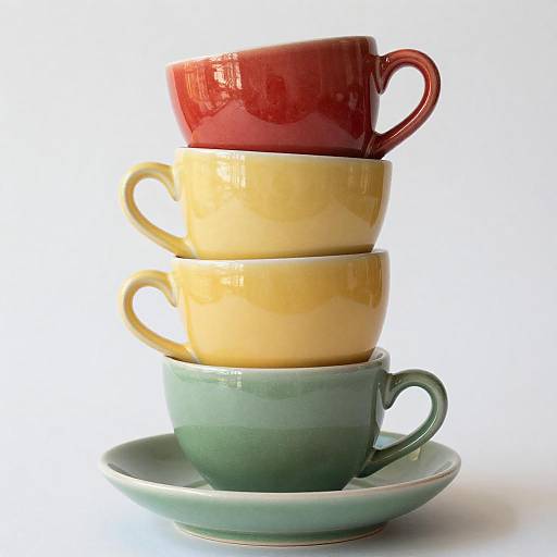 Vibrant Ceramic Cups Stacked Display