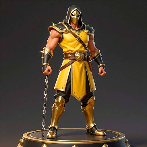 Muscular Male Warrior in Yellow Armor