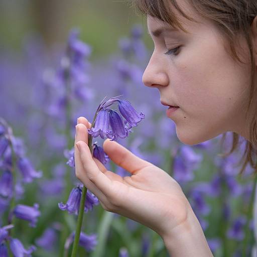 Woman Scenting Purple Bluebells