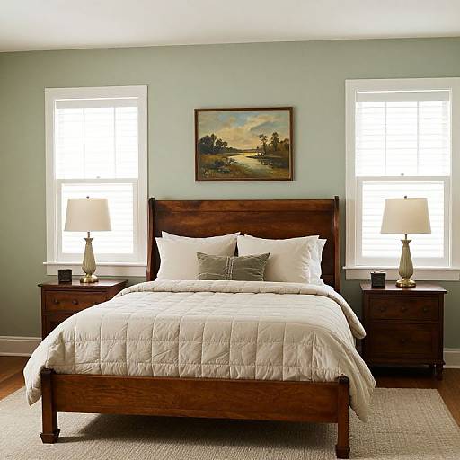 Cozy Wooden Sleigh Bed Bedroom