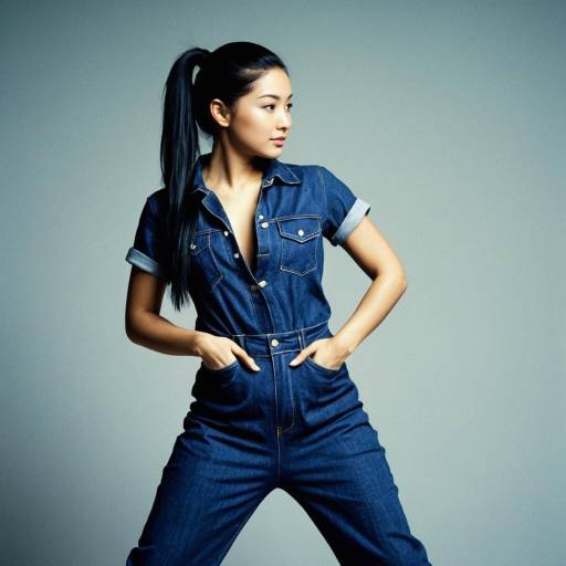 Woman in Denim Jumpsuit with Ponytail