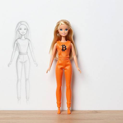 Barbie Doll in Bitcoin Outfit Sketch
