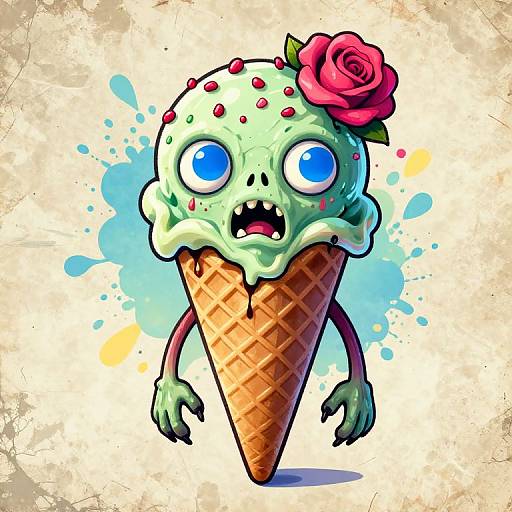 Whimsical Zombie Ice Cream Art